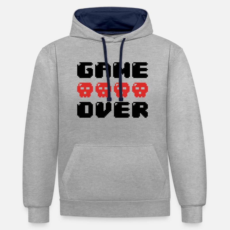 game over - Sweat à capuche contrasté - gris chiné/bleu marine