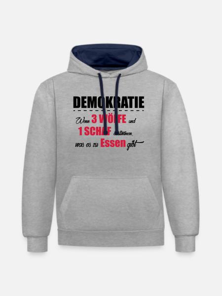 Demokratie - Kontrast-Hoodie - Grau meliert/Navy