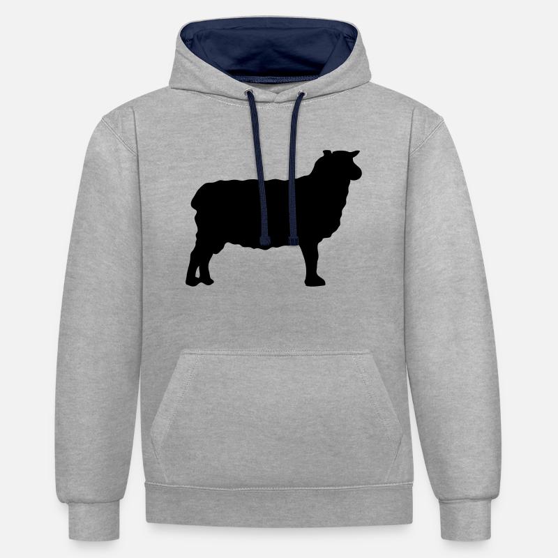 mouton sheep silhouette ombre shadow2 - Sweat à capuche contrasté - gris chiné/bleu marine