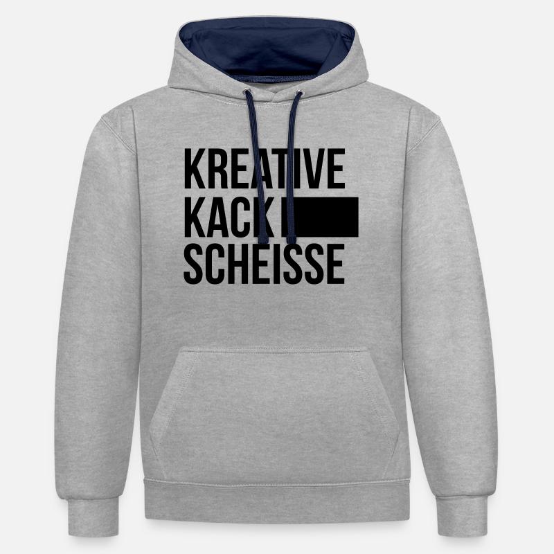 CREATIVE KACK MERDE - Sweat à capuche contrasté - gris chiné/bleu marine