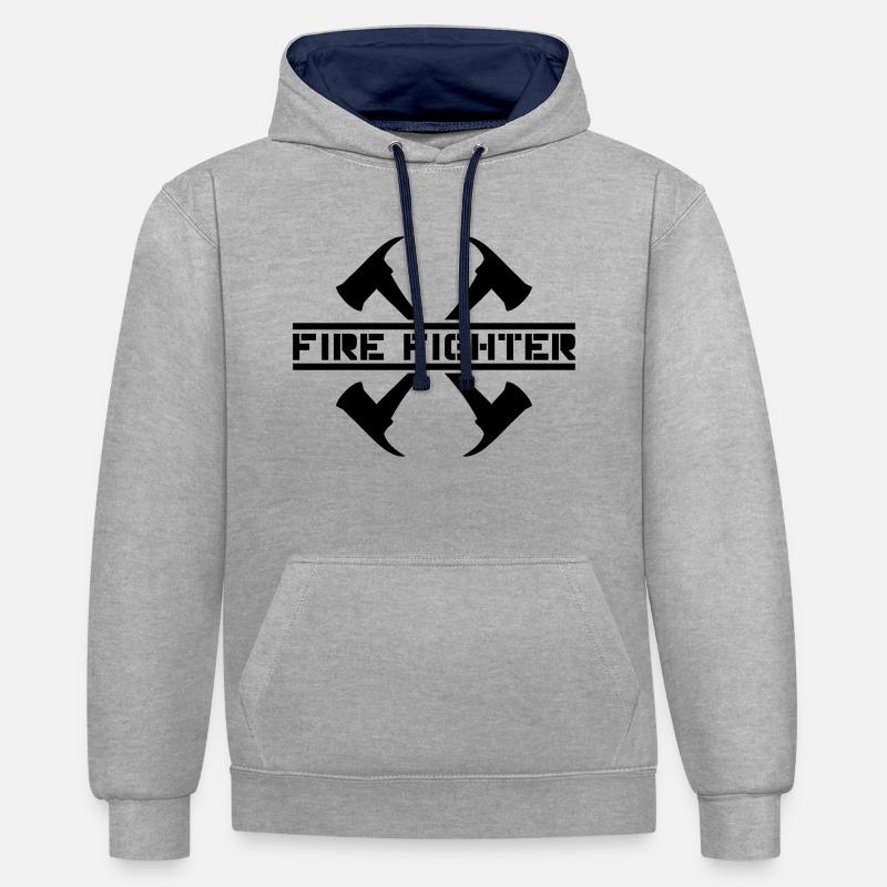 pompier de feu 2 axes - Sweat à capuche contrasté - gris chiné/bleu marine
