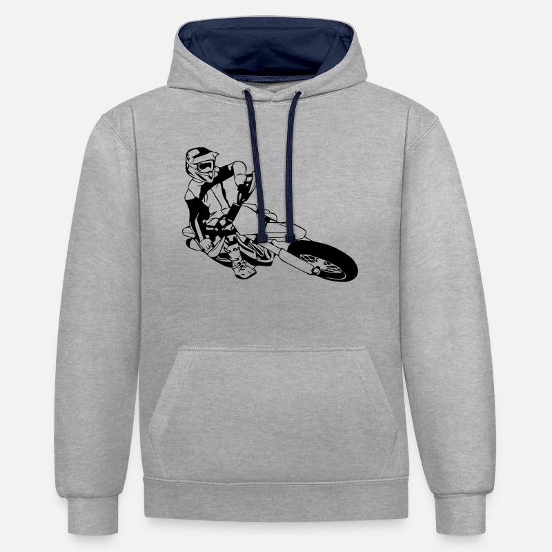 Supermoto Racing - Supermotard - Sweat à capuche contrasté - gris chiné/bleu marine