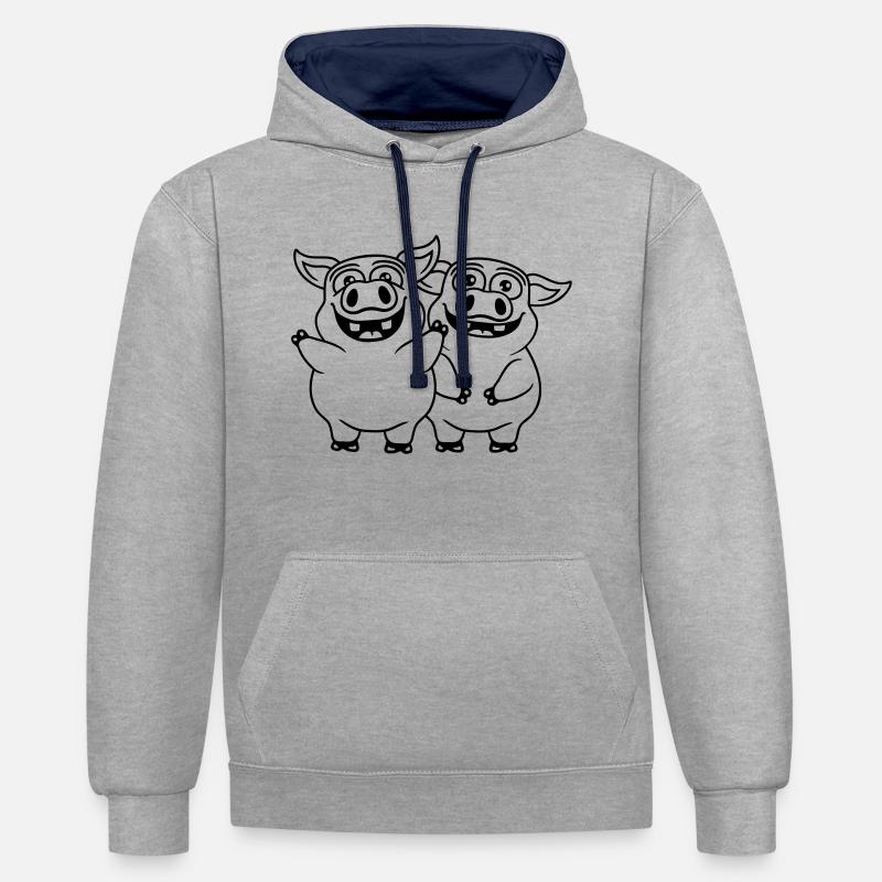 Amis équipe drôles cochons - Sweat à capuche contrasté - gris chiné/bleu marine