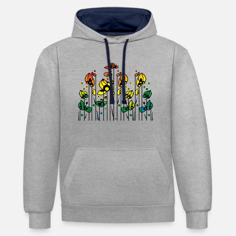Fleur - Sweat à capuche contrasté - gris chiné/bleu marine