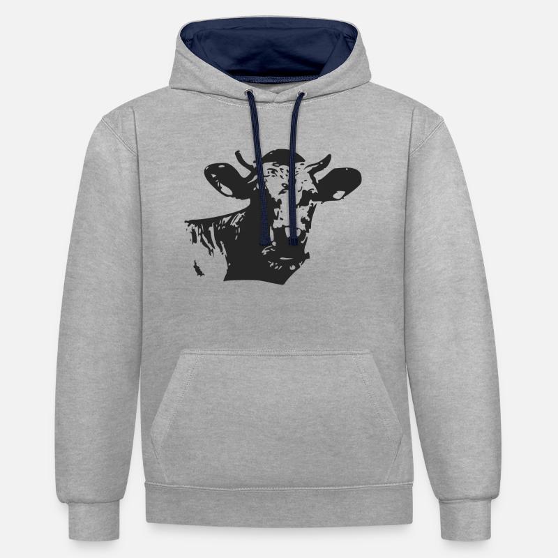 Silhouette de vache - Sweat à capuche contrasté - gris chiné/bleu marine