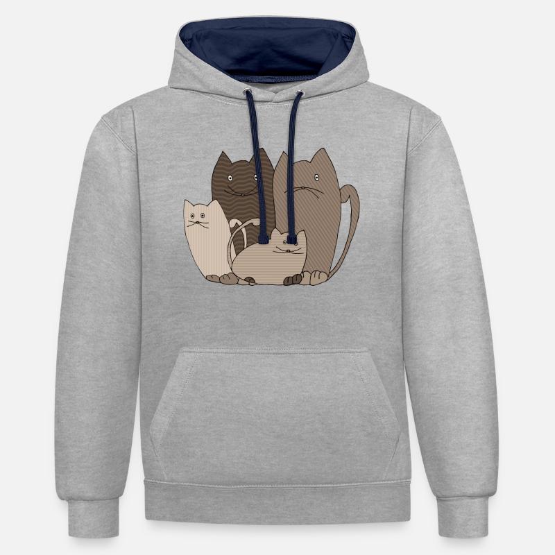 Chats - Sweat à capuche contrasté - gris chiné/bleu marine