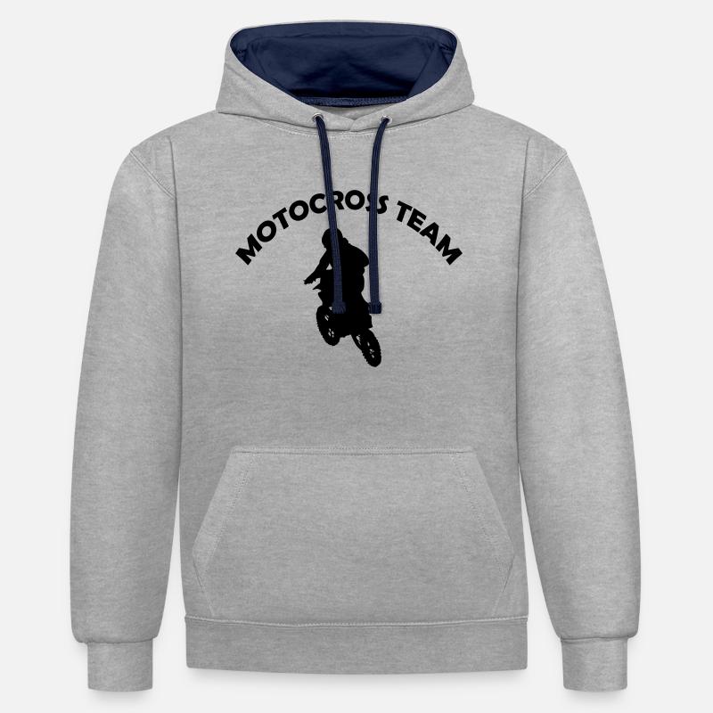 Équipe de course de motocross - Sweat à capuche contrasté - gris chiné/bleu marine