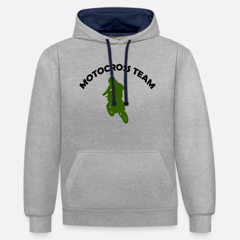 Équipe de course de motocross - Sweat à capuche contrasté - gris chiné/bleu marine