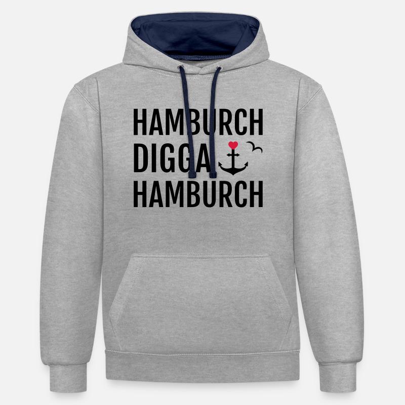 Hamburch DIGGA Hamburch - Kontrast-Hoodie - Grau meliert/Navy