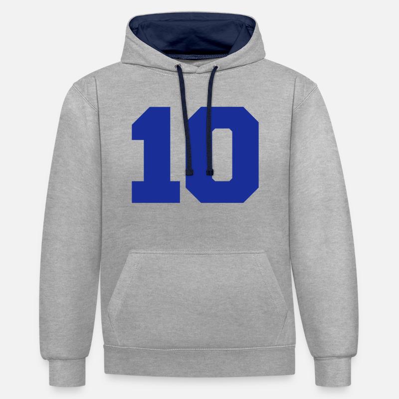 10, Zahlen, Nummer, Rückennummer - Sweat à capuche contrasté - gris chiné/bleu marine