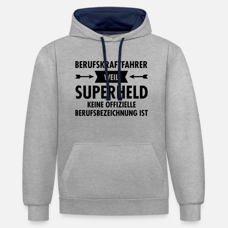 Berufskraftfahrer - Superheld - Kontrast-Hoodie - Grau meliert/Navy