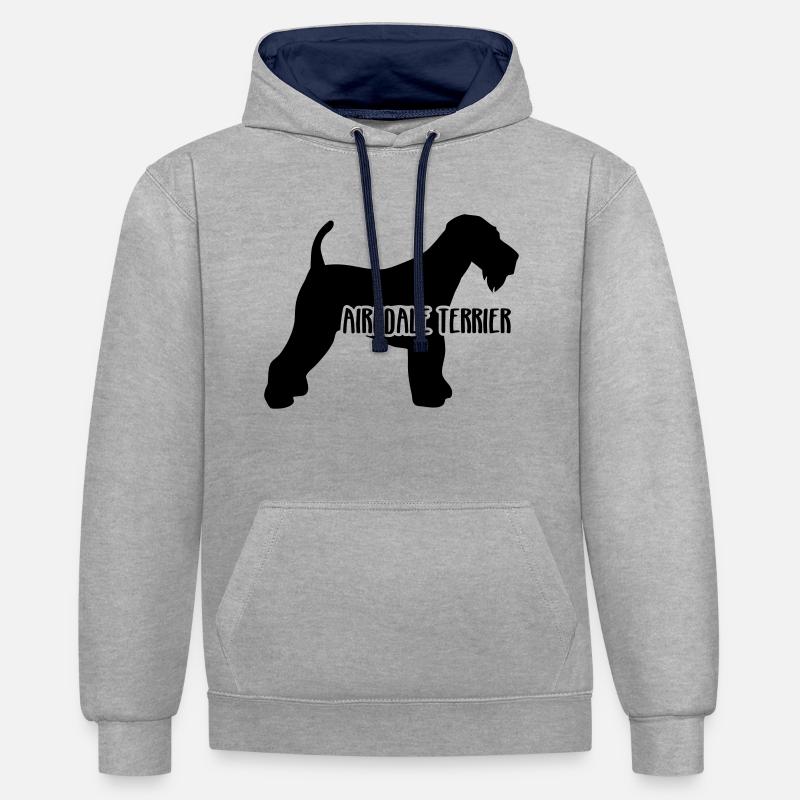 Airedale Terrier - Sweat à capuche contrasté - gris chiné/bleu marine