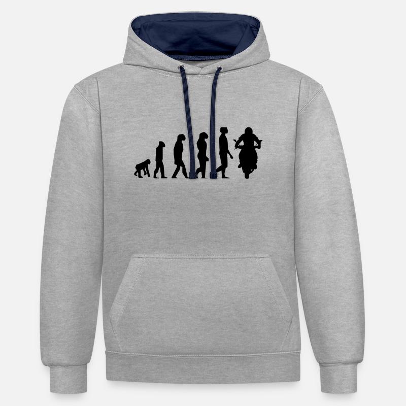 Motorcycle evolution - Contrast hoodie - heather grey/navy