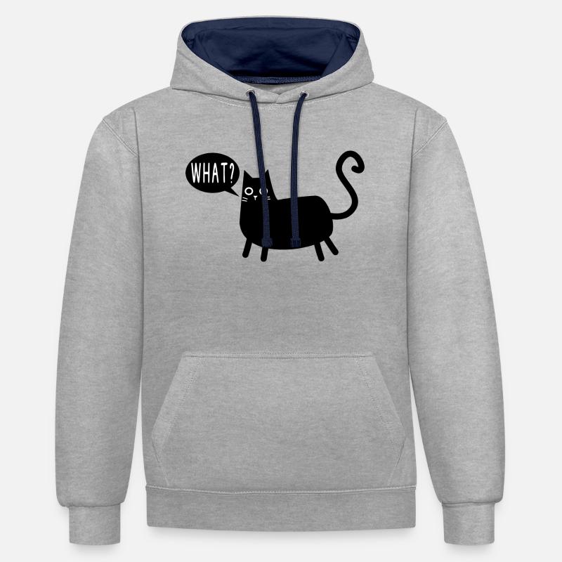 Chat Quel Chat Noir - Sweat à capuche contrasté - gris chiné/bleu marine