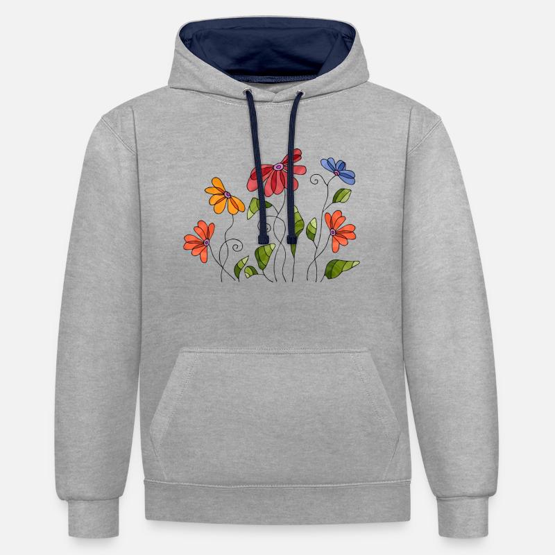 Fleur - Sweat à capuche contrasté - gris chiné/bleu marine