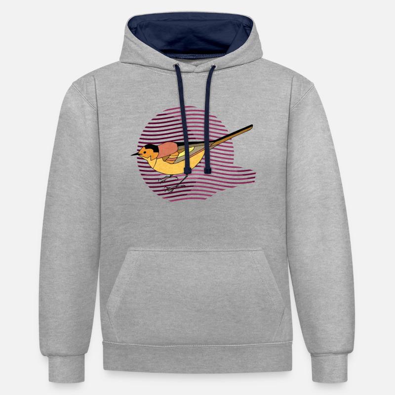 Oiseau - Sweat à capuche contrasté - gris chiné/bleu marine