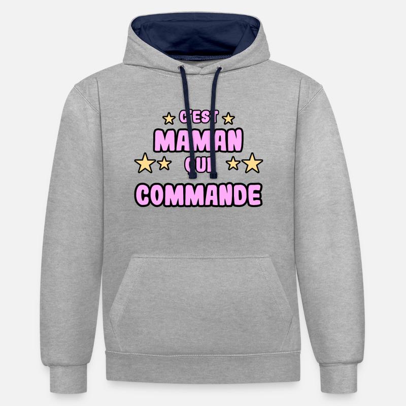 C'est maman qui commande - Sweat à capuche contrasté - gris chiné/bleu marine
