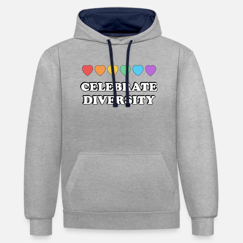 Célébrez la diversité Rainbow Hearts - Sweat à capuche contrasté - gris chiné/bleu marine