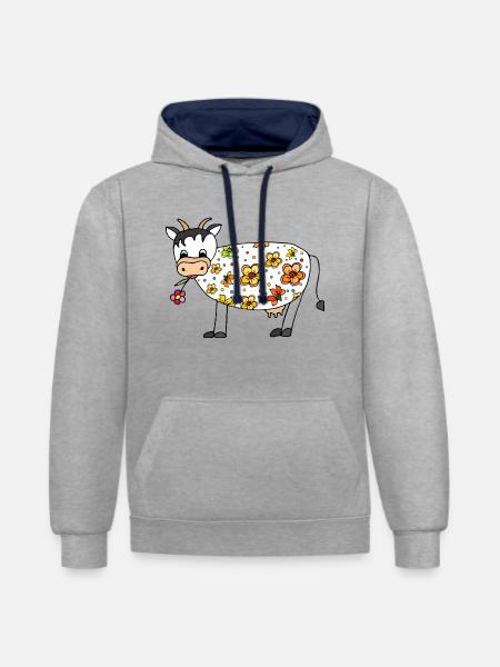 Vache - Sweat à capuche contrasté - gris chiné/bleu marine