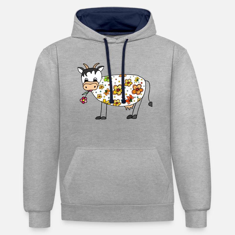 Kuh - Kontrast-Hoodie - Grau meliert/Navy