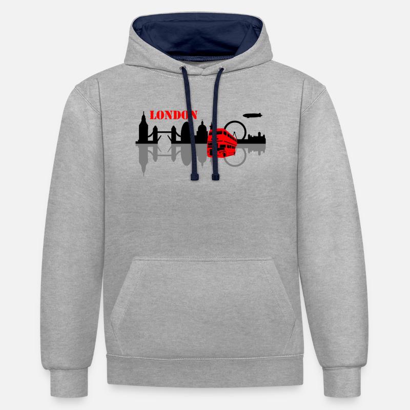 londres horizon - Sweat à capuche contrasté - gris chiné/bleu marine