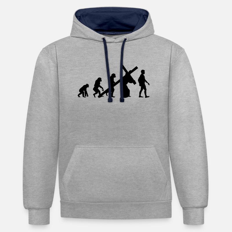 Evolution de la religion - Sweat à capuche contrasté - gris chiné/bleu marine