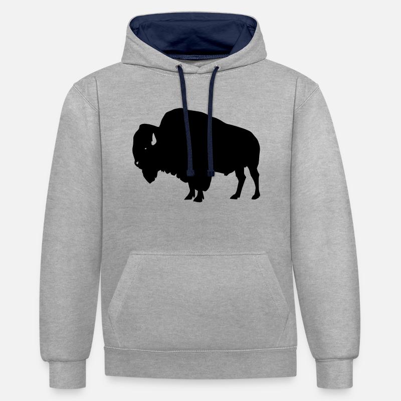 Bison - Sweat à capuche contrasté - gris chiné/bleu marine