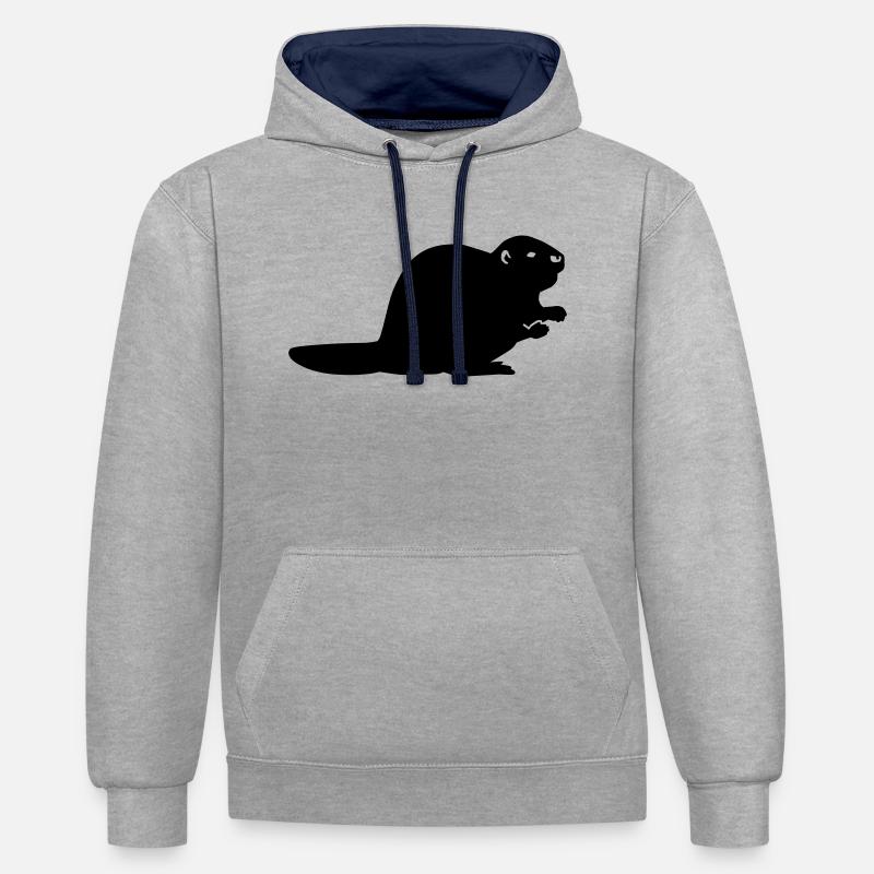 Castor - Sweat à capuche contrasté - gris chiné/bleu marine