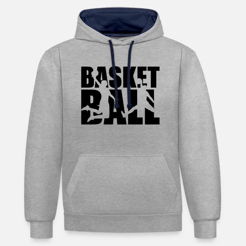 Basketball - Sweat à capuche contrasté - gris chiné/bleu marine