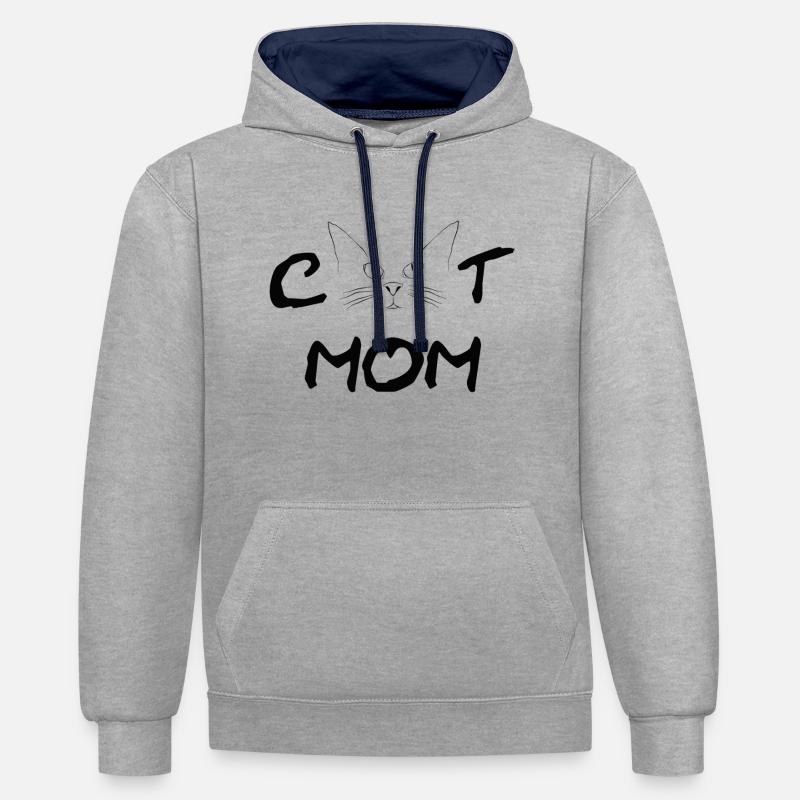 Chat maman - Sweat à capuche contrasté - gris chiné/bleu marine