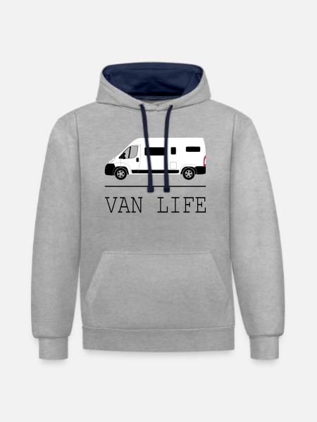 Van Leben - Kontrast-Hoodie - Grau meliert/Navy