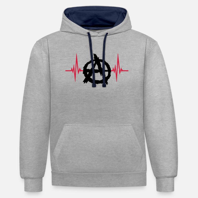 Logo de symbole d'anarchie d'impulsion - Sweat à capuche contrasté - gris chiné/bleu marine