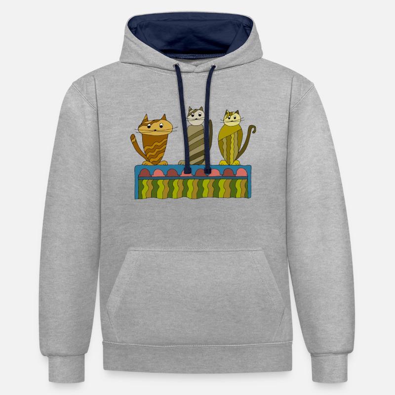 Chats - Sweat à capuche contrasté - gris chiné/bleu marine