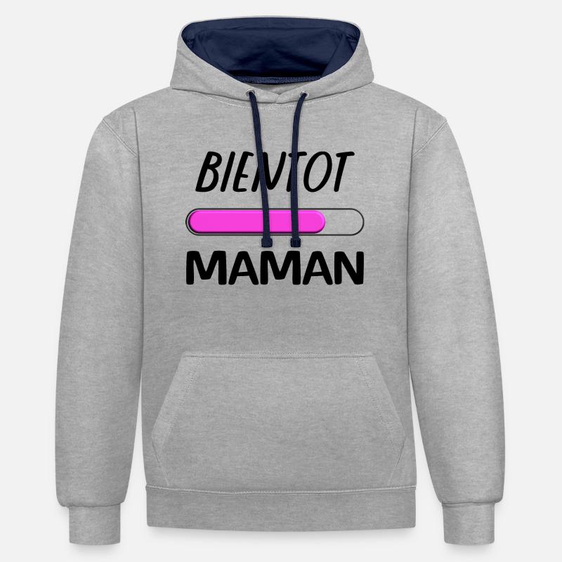 Bientot maman - Sweat à capuche contrasté - gris chiné/bleu marine