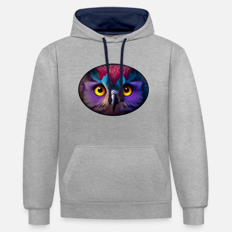 Regenbogen Eule - Kontrast-Hoodie - Grau meliert/Navy