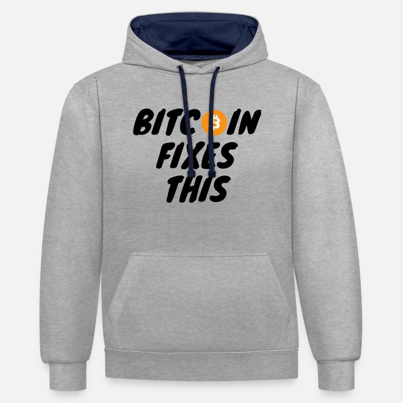 Krypto Bitcoin Fixes This - Kontrast-Hoodie - Grau meliert/Navy