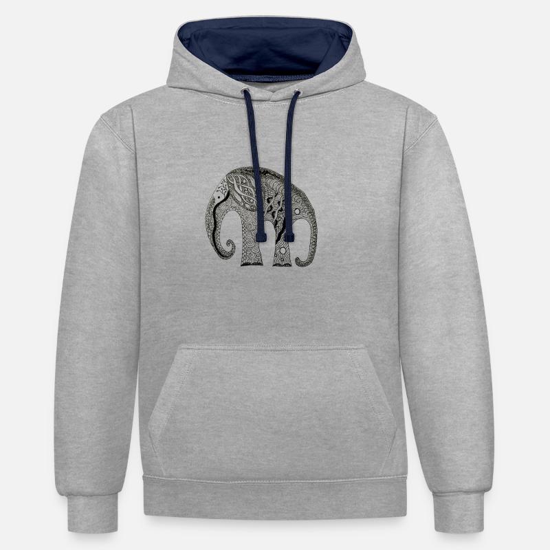 Zentangle éléphant - Sweat à capuche contrasté - gris chiné/bleu marine
