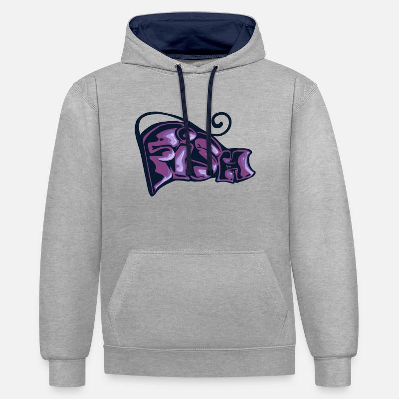 Graff Cat - Sweat à capuche contrasté - gris chiné/bleu marine