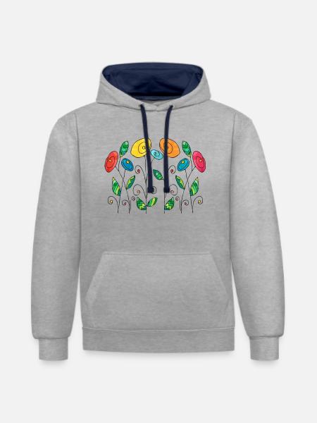 Blumen - Kontrast-Hoodie - Grau meliert/Navy