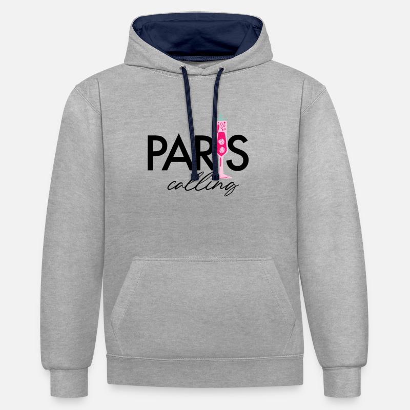 Paris calling - Paris calling - Sweat à capuche contrasté - gris chiné/bleu marine
