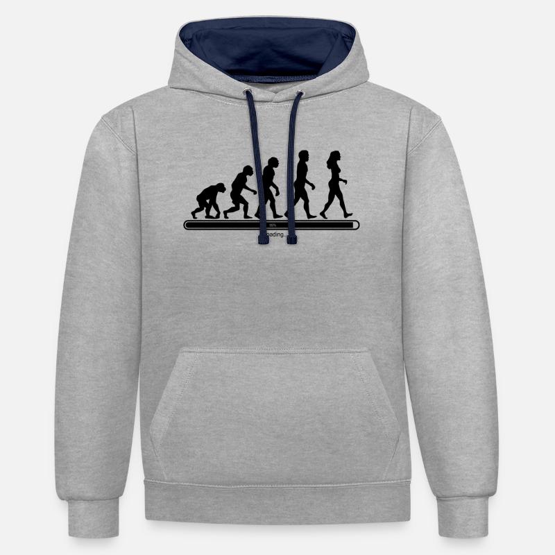 Evolution de l'humanité - Sweat à capuche contrasté - gris chiné/bleu marine