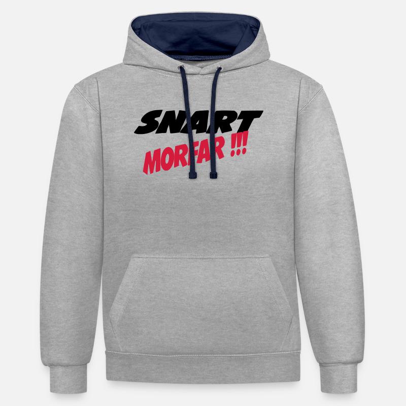 Snart morfar !! - Sweat à capuche contrasté - gris chiné/bleu marine
