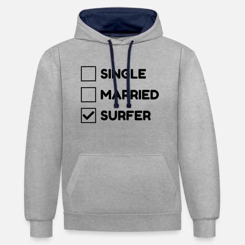 surf / surfeur / surfer / plage - Sweat à capuche contrasté - gris chiné/bleu marine