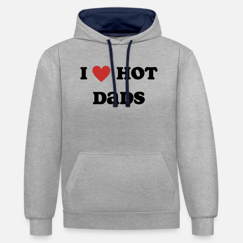 J’aime les papas chauds - Sweat à capuche contrasté - gris chiné/bleu marine