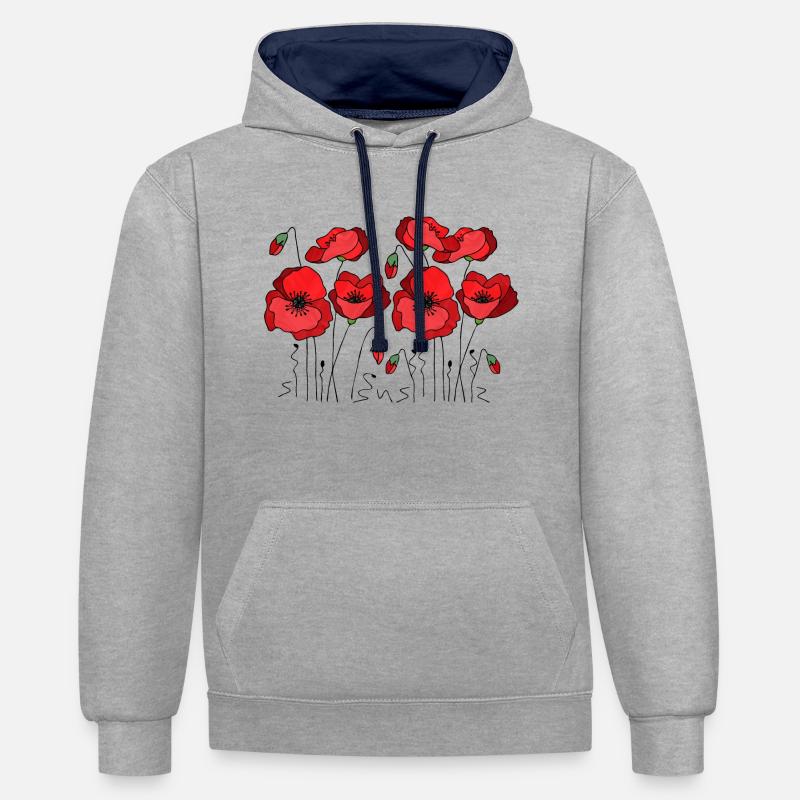 Fleur - Sweat à capuche contrasté - gris chiné/bleu marine