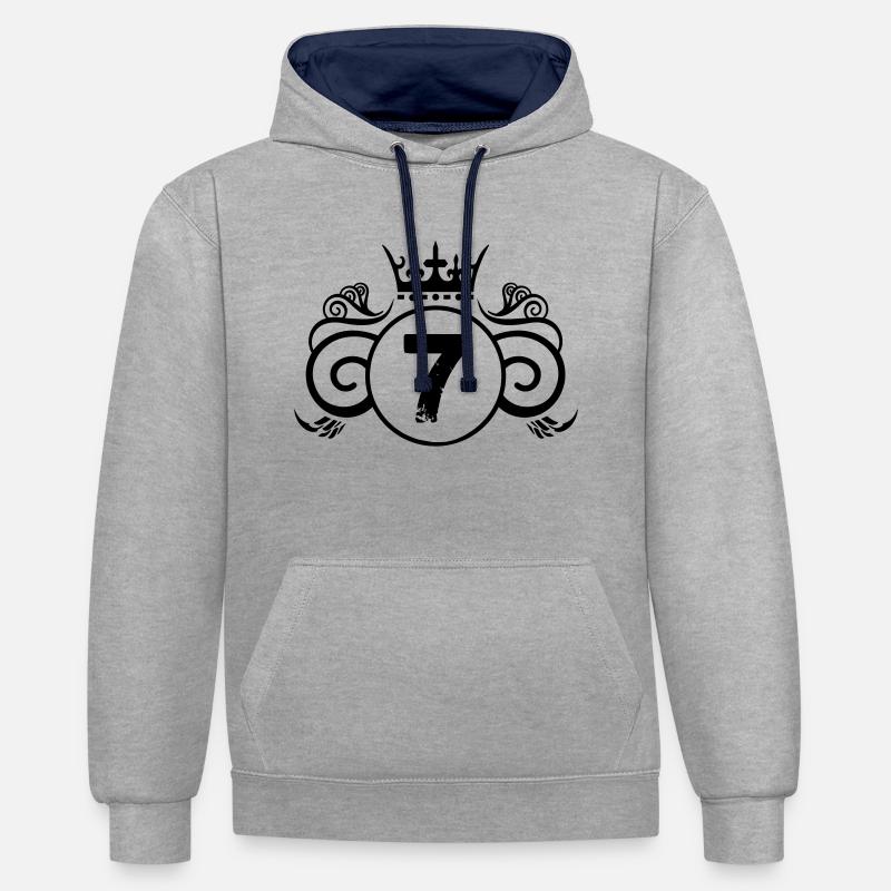 Armoiries 7 - Sweat à capuche contrasté - gris chiné/bleu marine