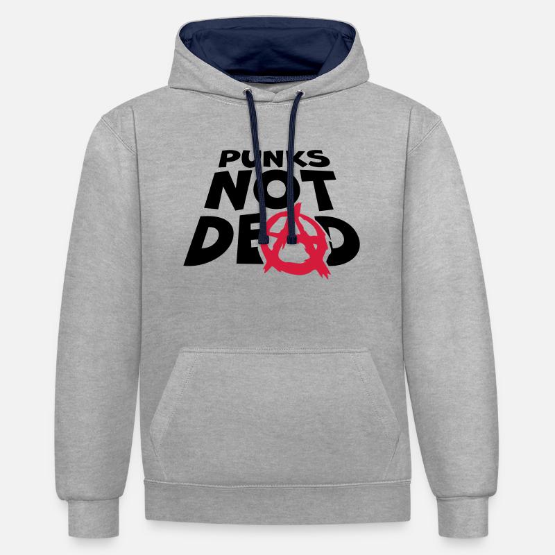 punks pas mort citation - Sweat à capuche contrasté - gris chiné/bleu marine