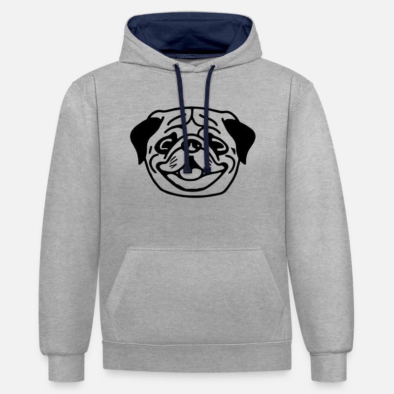 Mops Hund Geschenkidee Vektor - Kontrast-Hoodie - Grau meliert/Navy