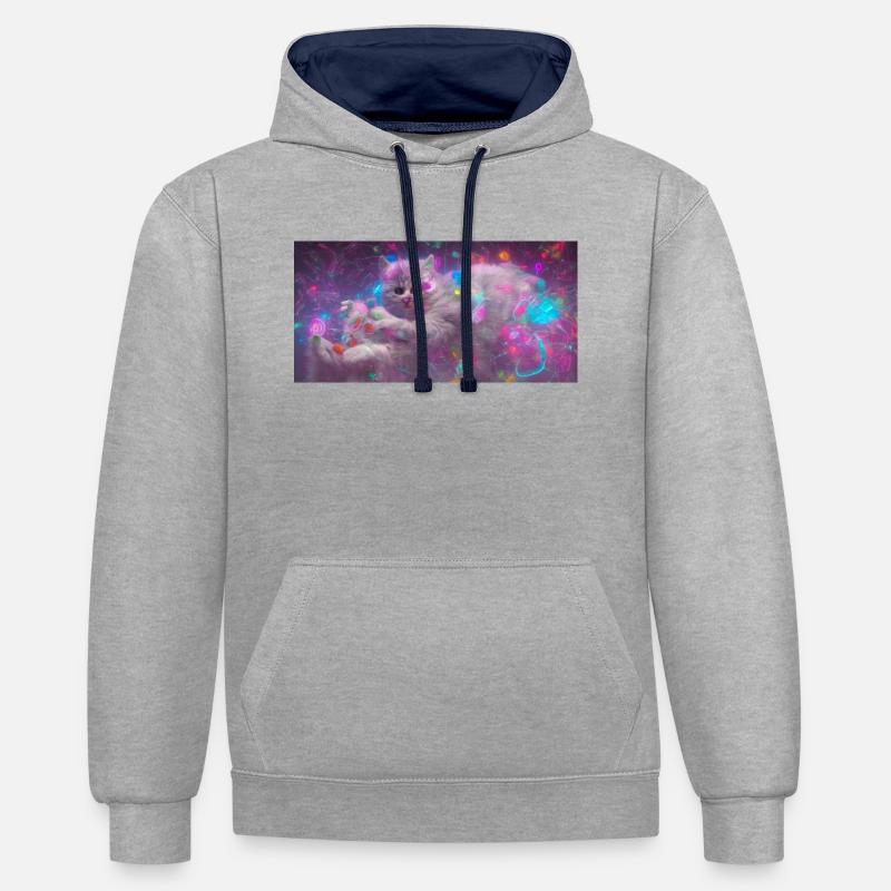 Chat de l’espace - Sweat à capuche contrasté - gris chiné/bleu marine