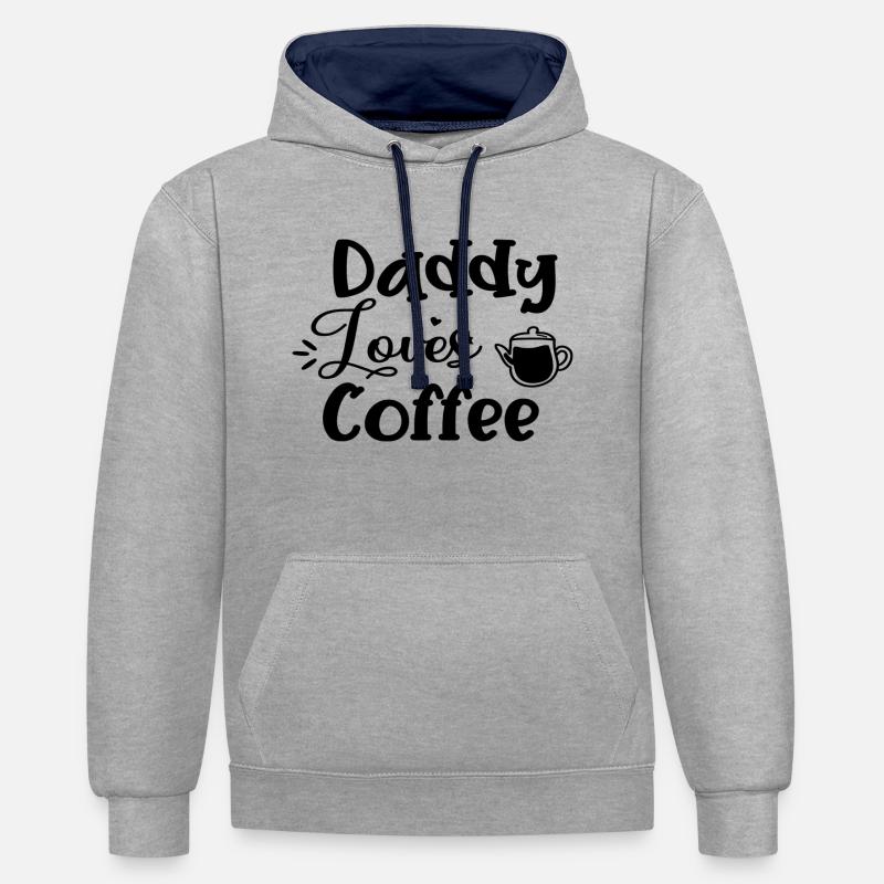 Papa aime le café - Sweat à capuche contrasté - gris chiné/bleu marine